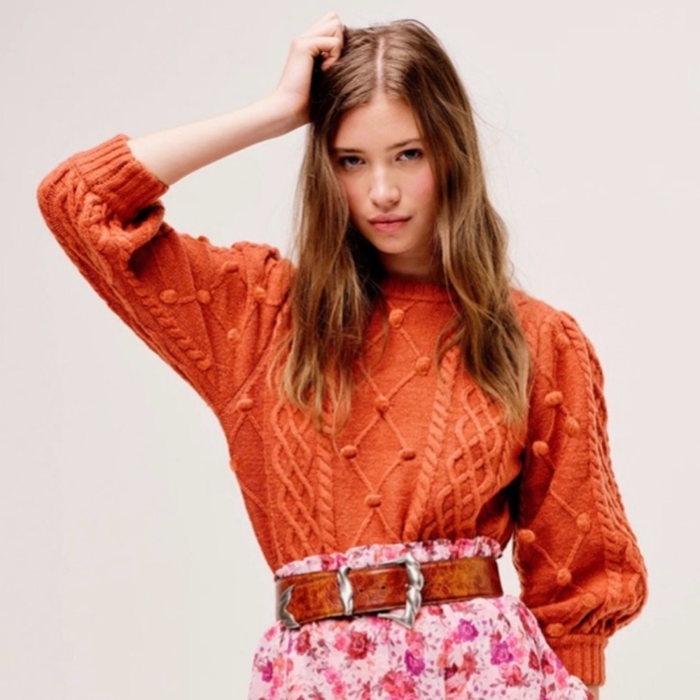 For Love & Lemons Florentina Knit Sweater Orange Ginger Size Small